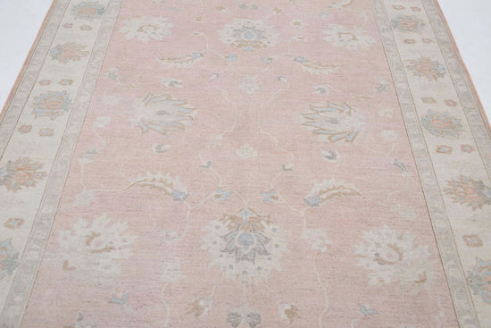 Traditional Hand Knotted Serenity Farhan Wool Rug of Size 5'11'' X 8'11'' in Peach and Ivory Colors - Made in Afghanistan