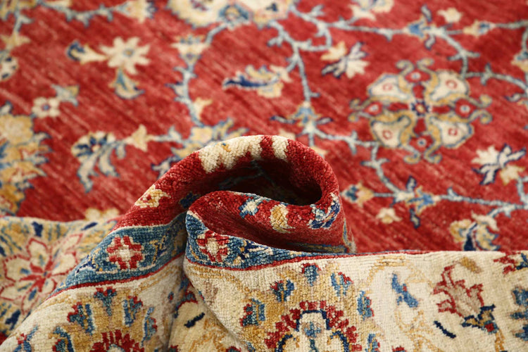 Traditional Hand Knotted Ziegler Farhan Wool Rug of Size 5'7'' X 8'1'' in Red and Ivory Colors - Made in Afghanistan