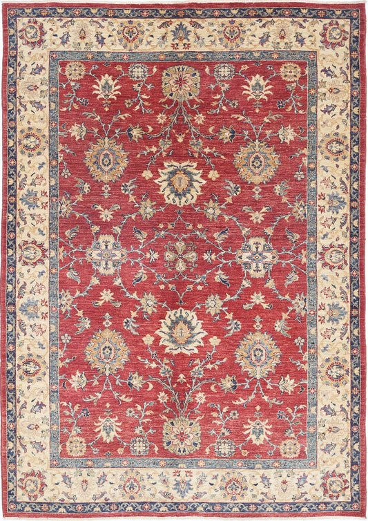 Traditional Hand Knotted Ziegler Farhan Wool Rug of Size 5'7'' X 8'1'' in Red and Ivory Colors - Made in Afghanistan