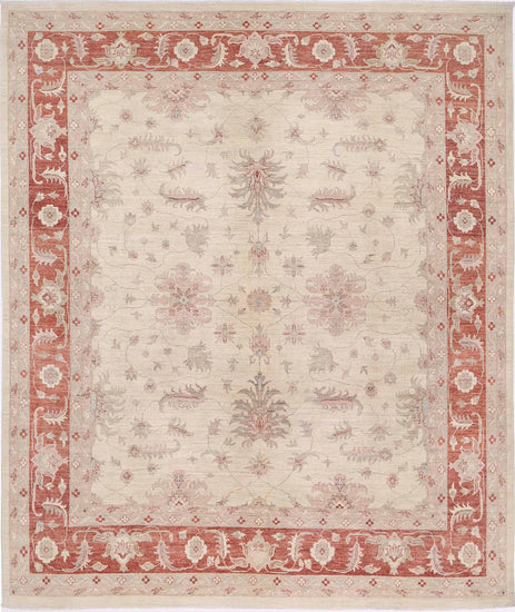 Traditional Hand Knotted Serenity Farhan Wool Rug of Size 9'11'' X 11'6'' in Ivory and Red Colors - Made in Afghanistan