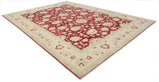 Traditional Hand Knotted Ziegler Farhan Wool Rug of Size 9'9'' X 13'4'' in Red and Ivory Colors - Made in Afghanistan