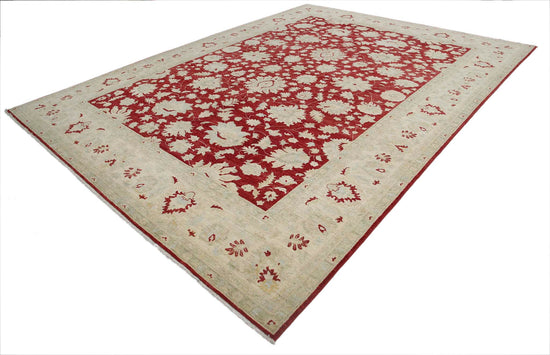 Traditional Hand Knotted Ziegler Farhan Wool Rug of Size 9'9'' X 13'4'' in Red and Ivory Colors - Made in Afghanistan