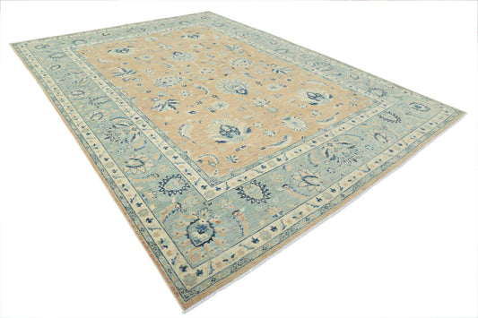 Traditional Hand Knotted Serenity Farhan Wool Rug of Size 9'8'' X 13'5'' in Rust and Green Colors - Made in Afghanistan