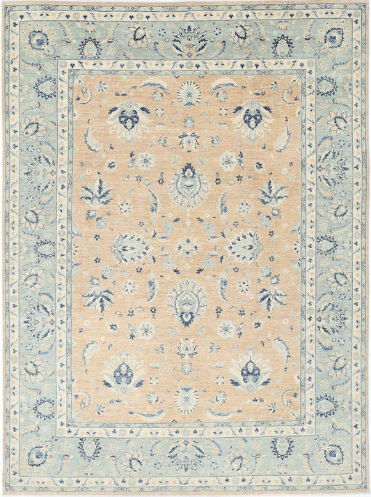 Traditional Hand Knotted Serenity Farhan Wool Rug of Size 9'8'' X 13'5'' in Rust and Green Colors - Made in Afghanistan