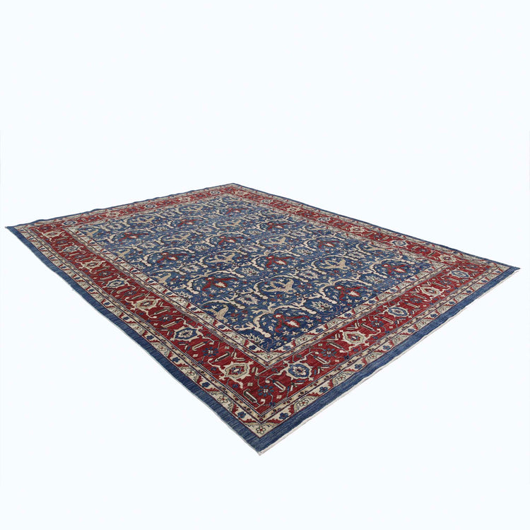 Traditional Hand Knotted Sultanabad Farhan Wool Rug of Size 8'11'' X 11'8'' in Red and Blue Colors - Made in Afghanistan