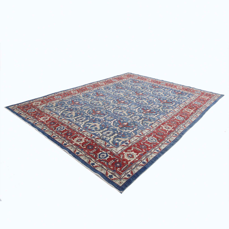 Traditional Hand Knotted Sultanabad Farhan Wool Rug of Size 8'11'' X 11'8'' in Red and Blue Colors - Made in Afghanistan