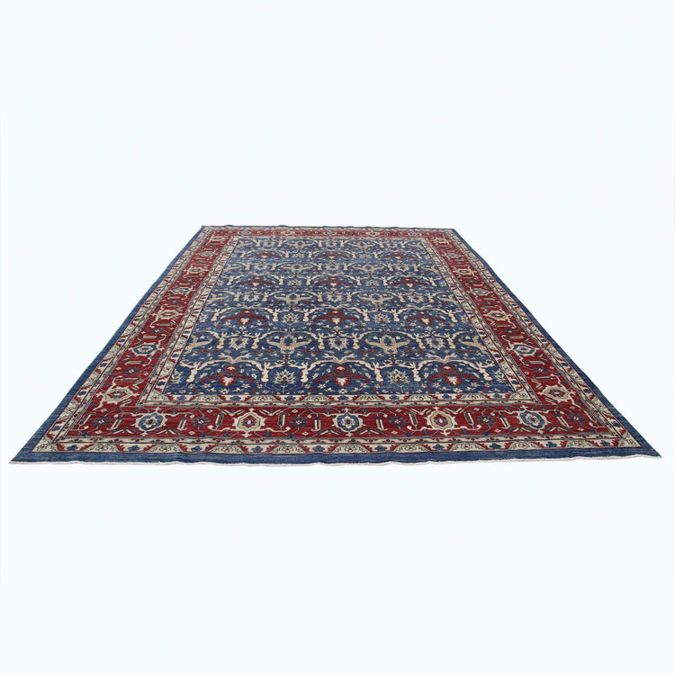 Traditional Hand Knotted Sultanabad Farhan Wool Rug of Size 8'11'' X 11'8'' in Red and Blue Colors - Made in Afghanistan