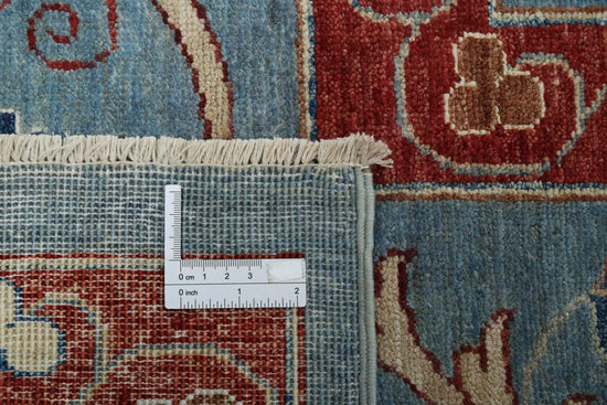 Traditional Hand Knotted Suzani Farhan Wool Rug of Size 6'7'' X 9'9'' in Blue and Blue Colors - Made in Afghanistan