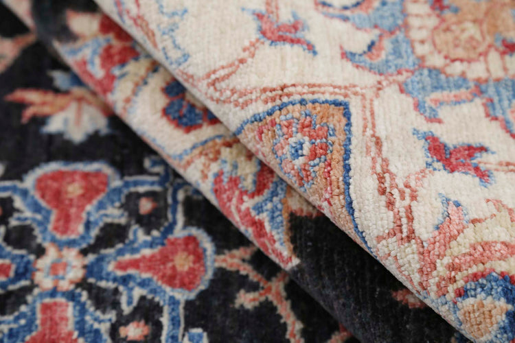 Traditional Hand Knotted Sultanabad Farhan Wool Rug of Size 5'11'' X 8'4'' in Ivory and Black Colors - Made in Afghanistan
