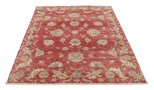 Traditional Hand Knotted Ziegler Farhan Wool Rug of Size 4'11'' X 6'5'' in Red and Red Colors - Made in Afghanistan