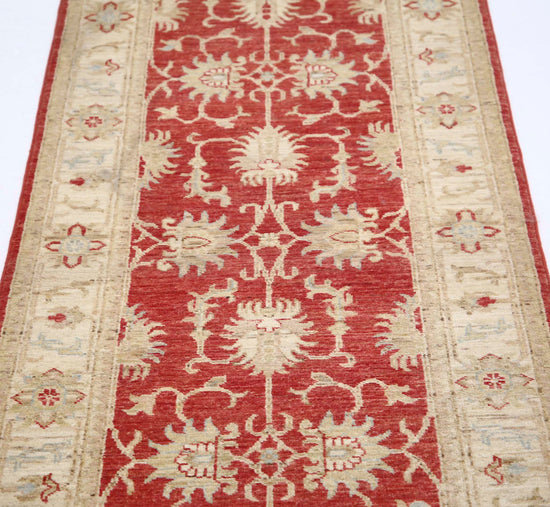 Traditional Hand Knotted Sultanabad Farhan Wool Rug of Size 2'4'' X 7'0'' in Ivory and Red Colors - Made in Afghanistan