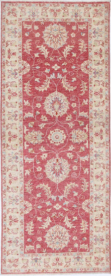 Traditional Hand Knotted Ziegler Farhan Wool Rug of Size 2'5'' X 6'6'' in Ivory and Red Colors - Made in Afghanistan