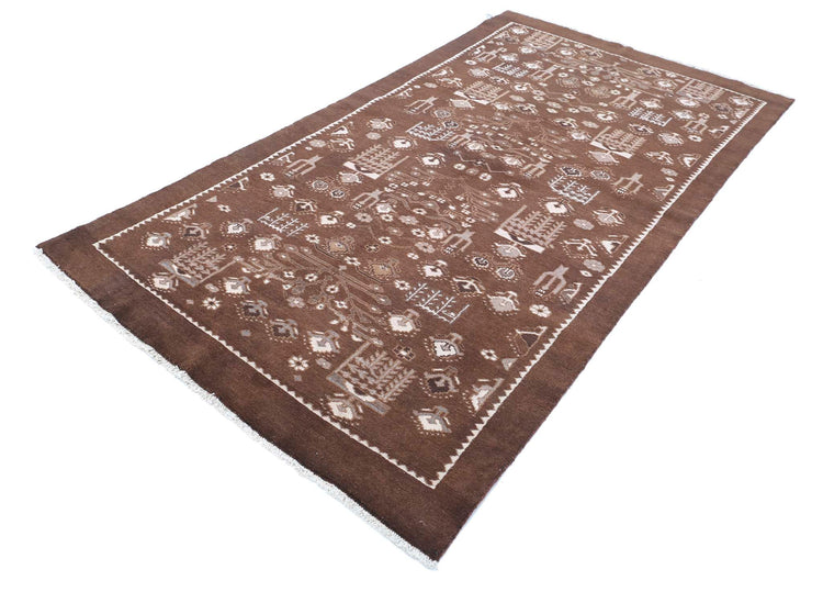 Persian Hand Knotted Gabbeh Gabbeh Wool Rug of Size 4'9'' X 9'0'' in Brown and Ivory Colors - Made in Iran