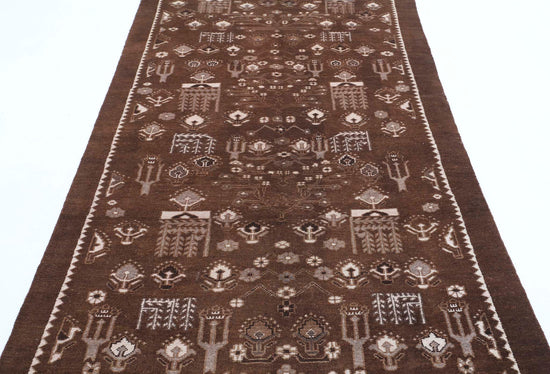 Persian Hand Knotted Gabbeh Gabbeh Wool Rug of Size 4'9'' X 9'0'' in Brown and Ivory Colors - Made in Iran