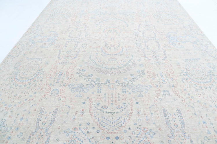 Transitional Hand Knotted Artemix Haji Jalili Wool Rug of Size 9'10'' X 13'8'' in Ivory and Red Colors - Made in Afghanistan
