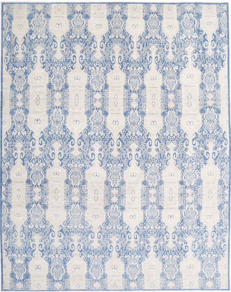 Transitional Hand Knotted Artemix Haji Jalili Wool Rug of Size 8'9'' X 11'3'' in Blue and Ivory Colors - Made in Afghanistan