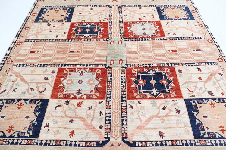 Traditional Hand Knotted Heriz Haji Jalili Wool Rug of Size 8'0'' X 8'0'' in Ivory and Ivory Colors - Made in Afghanistan