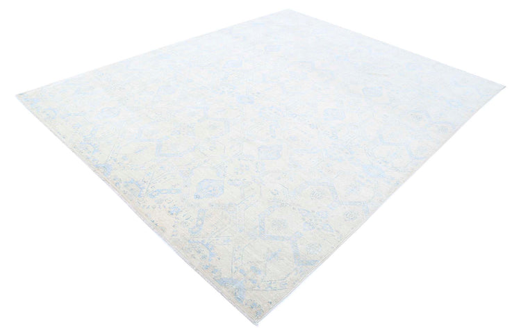 Transitional Hand Knotted Artemix Haji Jalili Wool Rug of Size 8'0'' X 10'0'' in Ivory and Blue Colors - Made in Afghanistan