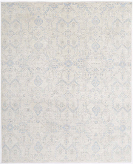 Transitional Hand Knotted Artemix Haji Jalili Wool Rug of Size 8'0'' X 10'0'' in Ivory and Blue Colors - Made in Afghanistan