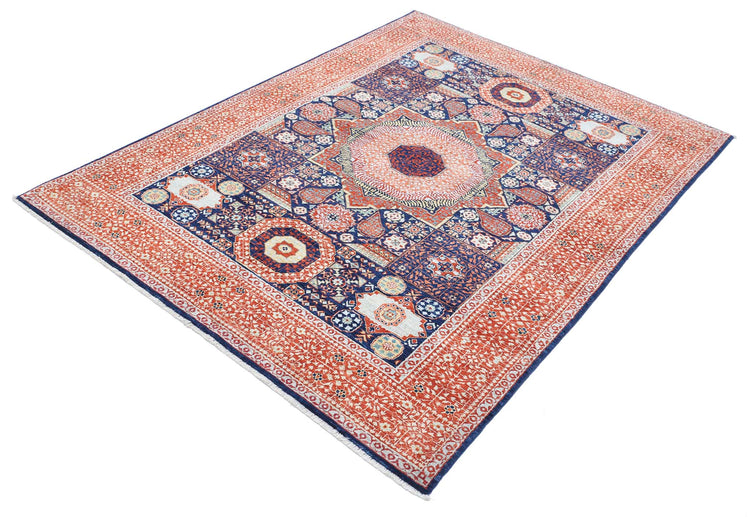 Traditional Hand Knotted Mamluk Haji Jalili Wool Rug of Size 4'9'' X 6'6'' in Blue and Red Colors - Made in Afghanistan