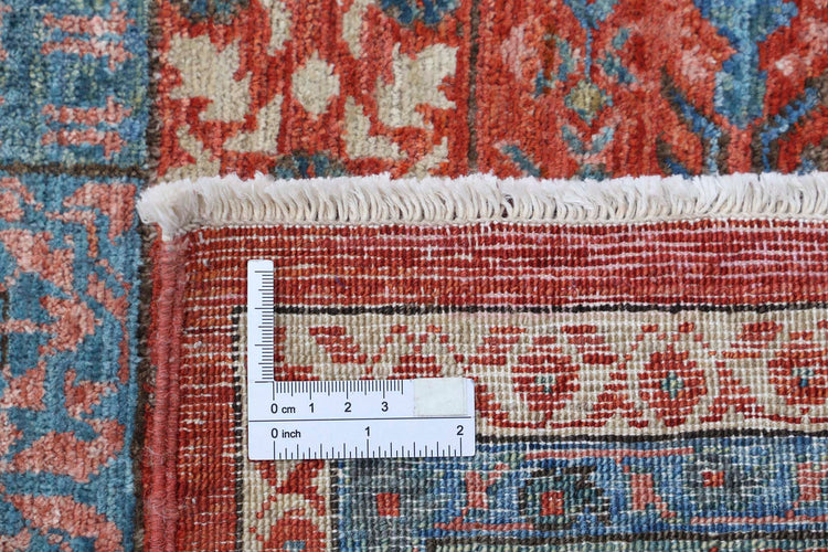 Traditional Hand Knotted Mamluk Haji Jalili Wool Rug of Size 8'6'' X 11'7'' in Red and Teal Colors - Made in Afghanistan
