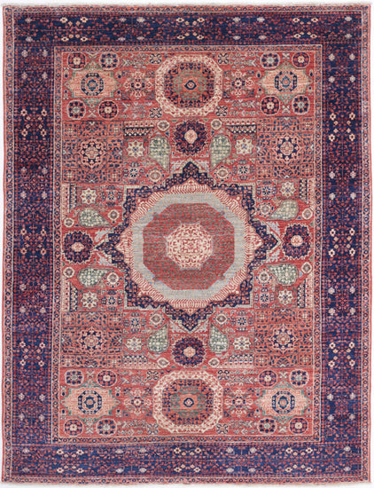 Traditional Hand Knotted Mamluk Haji Jalili Wool Rug of Size 4'9'' X 6'5'' in Red and Blue Colors - Made in Afghanistan