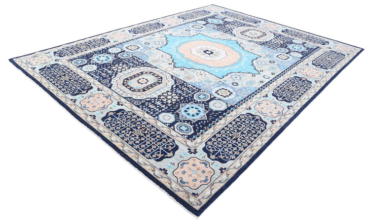 Traditional Hand Knotted Mamluk Haji Jalili Wool Rug of Size 8'10'' X 12'0'' in Teal and Blue Colors - Made in Afghanistan