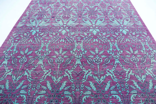 Transitional Hand Knotted Artemix Haji Jalili Wool Rug of Size 8'9'' X 11'7'' in Purple and Teal Colors - Made in Afghanistan