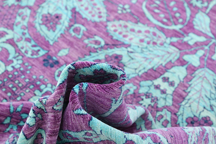 Transitional Hand Knotted Artemix Haji Jalili Wool Rug of Size 8'9'' X 11'7'' in Purple and Teal Colors - Made in Afghanistan