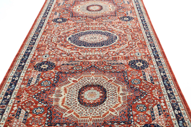 Traditional Hand Knotted Mamluk Haji Jalili Wool Rug of Size 4'11'' X 10'9'' in Rust and Blue Colors - Made in Afghanistan