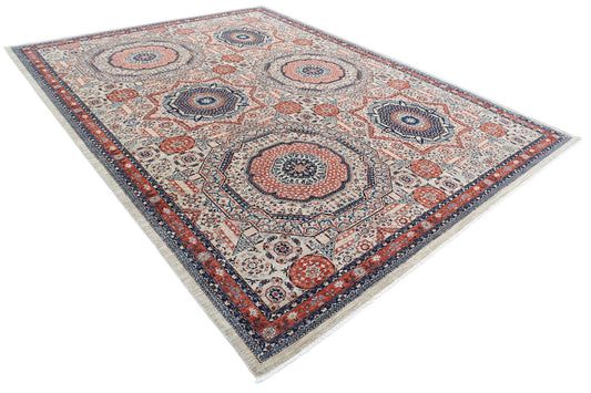 Traditional Hand Knotted Mamluk Haji Jalili Wool Rug of Size 9'1'' X 12'1'' in Beige and Red Colors - Made in Afghanistan