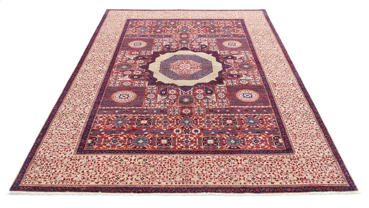 Traditional Hand Knotted Mamluk Haji Jalili Wool Rug of Size 6'0'' X 8'8'' in Gold and Red Colors - Made in Afghanistan
