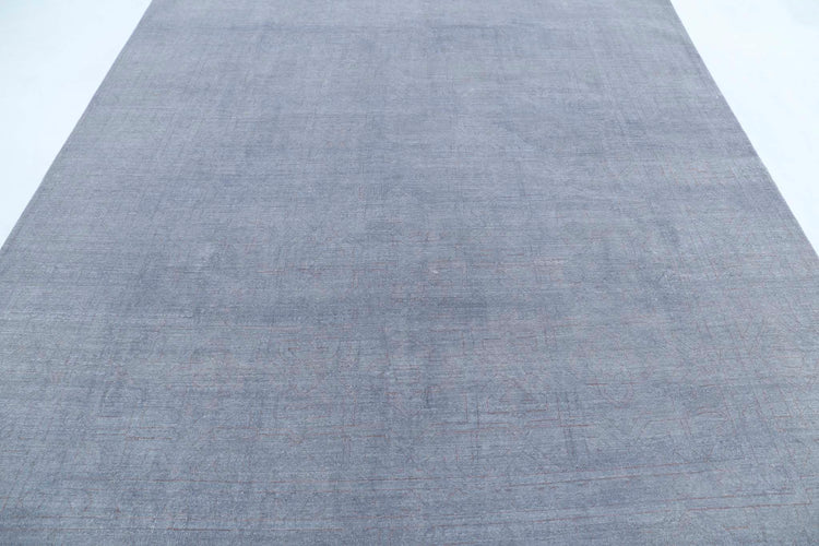 Transitional Hand Knotted Overdyed Haji Jalili Wool Rug of Size 7'11'' X 9'1'' in Grey and Grey Colors - Made in Afghanistan