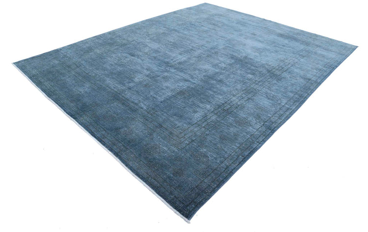 Transitional Hand Knotted Overdyed Haji Jalili Wool Rug of Size 8'11'' X 11'6'' in Blue and Grey Colors - Made in Afghanistan