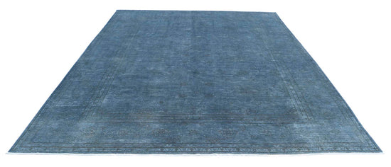 Transitional Hand Knotted Overdyed Haji Jalili Wool Rug of Size 8'11'' X 11'6'' in Blue and Grey Colors - Made in Afghanistan