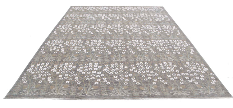 Transitional Hand Knotted Artemix Haji Jalili Wool Rug of Size 8'11'' X 11'8'' in Grey and White Colors - Made in Afghanistan
