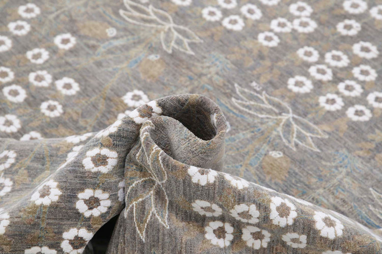 Transitional Hand Knotted Artemix Haji Jalili Wool Rug of Size 8'11'' X 11'8'' in Grey and White Colors - Made in Afghanistan