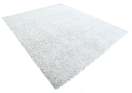 Transitional Hand Knotted Artemix Haji Jalili Wool Rug of Size 8'0'' X 9'6'' in Ivory and Blue Colors - Made in Afghanistan