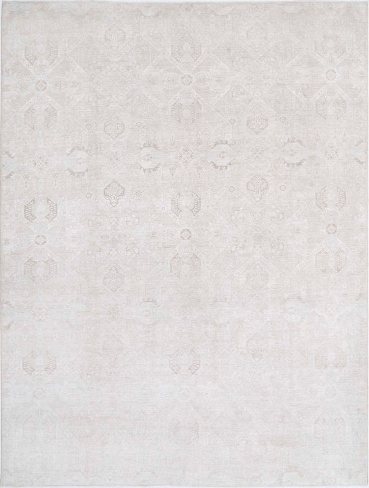 Transitional Hand Knotted Artemix Haji Jalili Wool Rug of Size 8'7'' X 11'4'' in Taupe and Ivory Colors - Made in Afghanistan