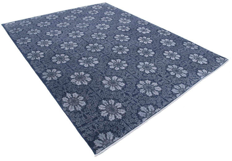 Transitional Hand Knotted Artemix Haji Jalili Wool & Cotton Rug of Size 7'9'' X 9'11'' in Blue and Grey Colors - Made in Afghanistan