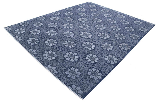 Transitional Hand Knotted Artemix Haji Jalili Wool & Cotton Rug of Size 7'9'' X 9'11'' in Blue and Grey Colors - Made in Afghanistan