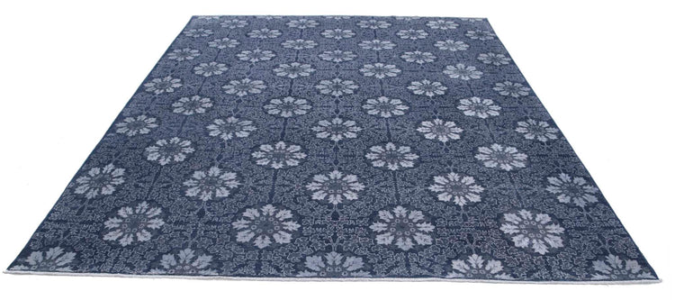 Transitional Hand Knotted Artemix Haji Jalili Wool & Cotton Rug of Size 7'9'' X 9'11'' in Blue and Grey Colors - Made in Afghanistan