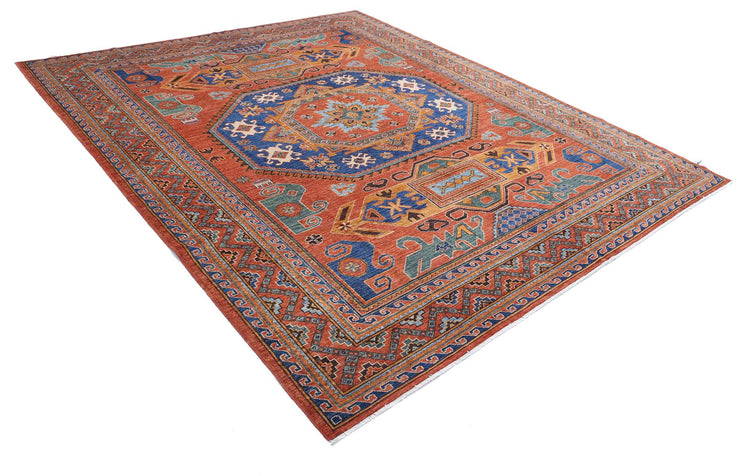 Tribal Hand Knotted Humna Humna Wool Rug of Size 8'5'' X 10'1'' in Rust and Rust Colors - Made in Afghanistan
