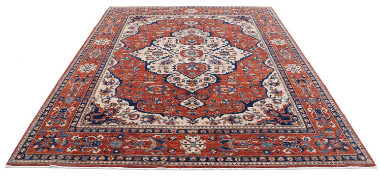 Tribal Hand Knotted Humna Humna Wool Rug of Size 8'0'' X 9'8'' in Ivory and Rust Colors - Made in Afghanistan