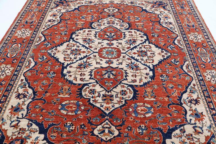 Tribal Hand Knotted Humna Humna Wool Rug of Size 8'0'' X 9'8'' in Ivory and Rust Colors - Made in Afghanistan