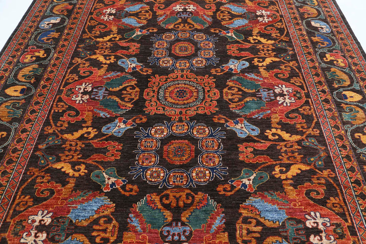 Tribal Hand Knotted Humna Humna Wool Rug of Size 8'3'' X 9'7'' in Brown and Red Colors - Made in Afghanistan