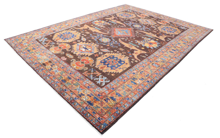 Tribal Hand Knotted Humna Humna Wool Rug of Size 8'11'' X 12'7'' in Brown and Rust Colors - Made in Afghanistan