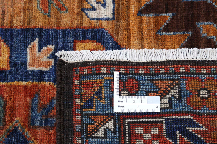 Tribal Hand Knotted Humna Humna Wool Rug of Size 8'11'' X 12'7'' in Brown and Rust Colors - Made in Afghanistan
