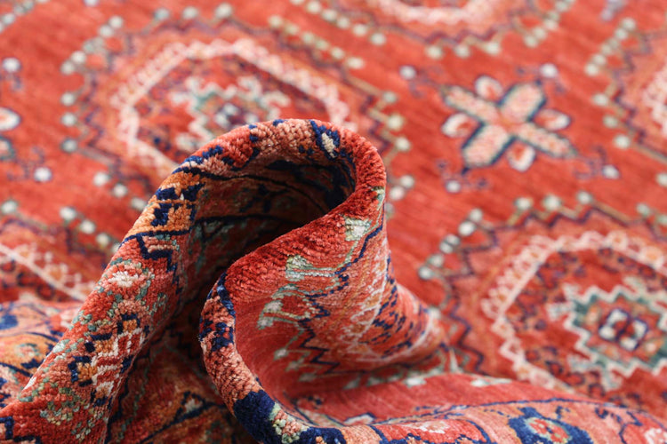 Tribal Hand Knotted Humna Humna Wool Rug of Size 8'2'' X 9'8'' in Red and Blue Colors - Made in Afghanistan