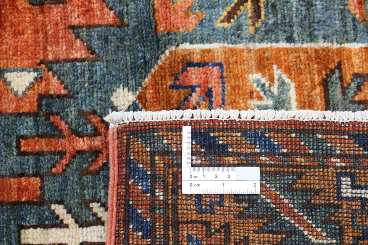 Tribal Hand Knotted Humna Humna Wool Rug of Size 8'5'' X 9'10'' in Gold and Red Colors - Made in Afghanistan